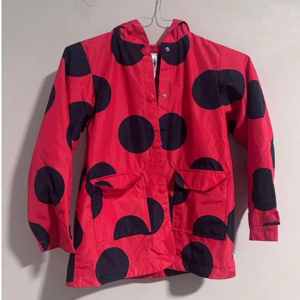 Carter's Girls Red Black Polka Dot Ladybug Raincoat Hooded Jacket 7-8 XL